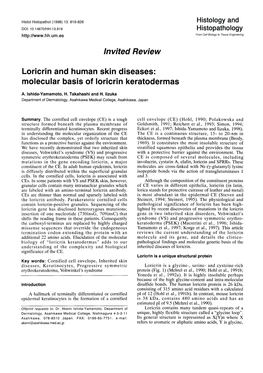 Invited Review Loricrin and Human Skin Diseases: Molecular Basis of Loricrin Keratodermas