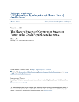 The Electoral Success of Communist-Successor Parties in the Czech Republic and Romania" (2016)