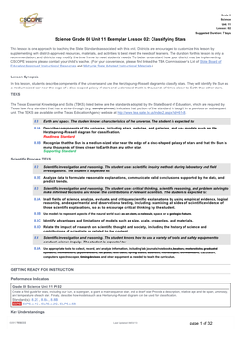 Science Grade 08 Unit 11 Exemplar Lesson 02: Classifying Stars Page 1