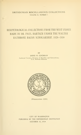 Herpetological Collections from the West Indies Made by Dr