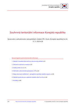 SOUHRNNÁ TERITORIÁLNÍ INFORMACE Korejská Republika