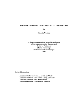 MODELING HEROINES from GIACAMO PUCCINI's OPERAS by Shinobu Yoshida a Dissertation Submitted in Partial Fulfillment of the Requ