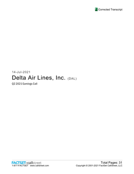 Delta Air Lines, Inc. (DAL) Q2 2021 Earnings Call