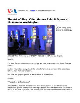 The Art of Play: Video Games Exhibit Opens at Museum in Washington