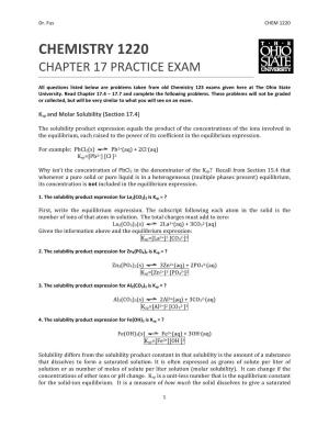 Chemistry 1220 Chapter 17 Practice Exam