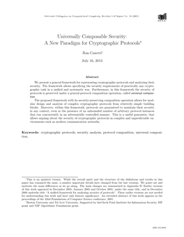 Universally Composable Security: a New Paradigm for Cryptographic Protocols∗