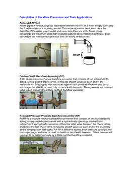 Description of Backflow Preventers and Their Applications