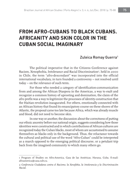 From Afro-Cubans to Black Cubans. Africanity and Skin Color in the Cuban Social Imaginary