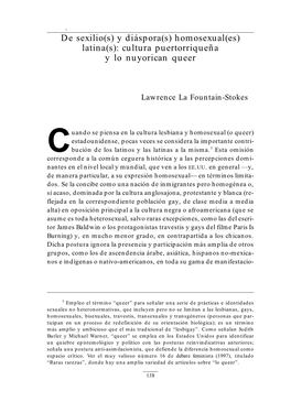 De Sexilio(S) Y Diáspora(S) Homosexual(Es) Latina(S): Cultura Puertorriqueña Y Lo Nuyorican Queer