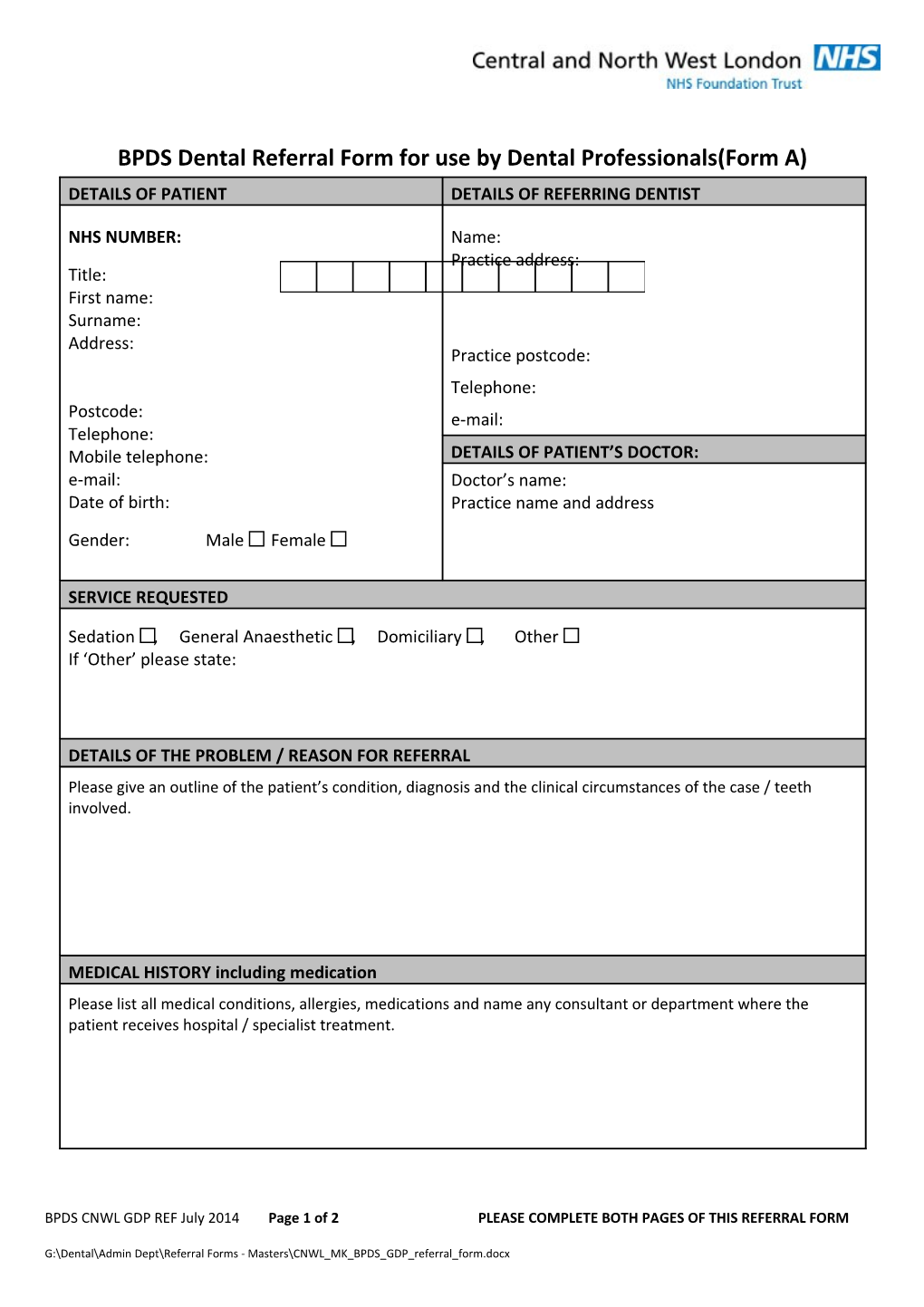 BPDS Dental Referral Form