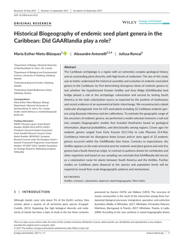 Historical Biogeography of Endemic Seed Plant Genera in the Caribbean: Did Gaarlandia Play a Role?