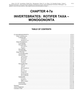 Volume 2, Chapter 4-7A: Invertebrates: Rotifer Taxa