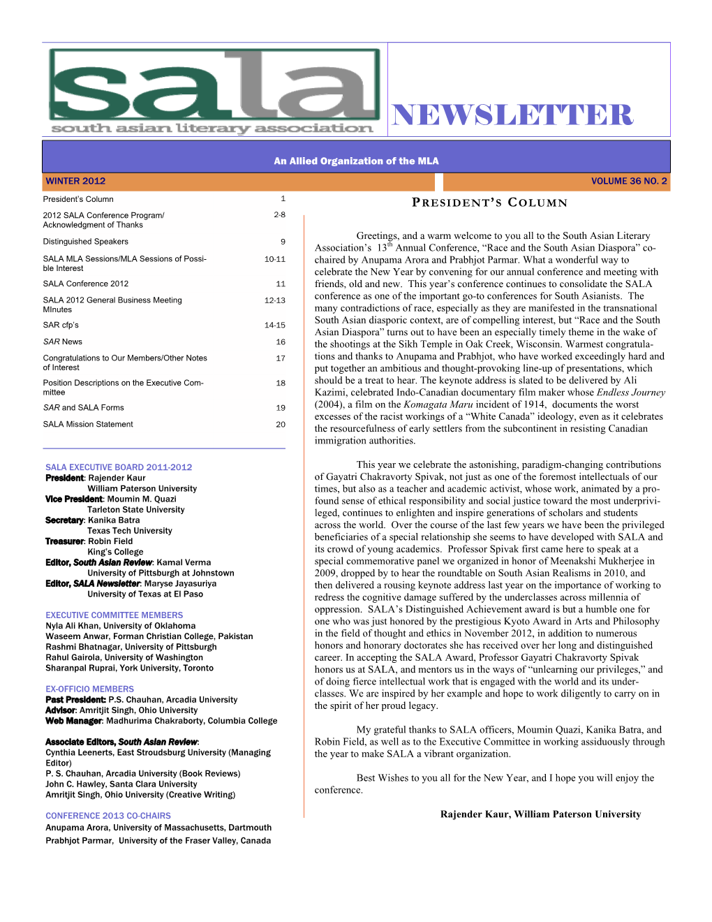 2012 Winter Newsletter