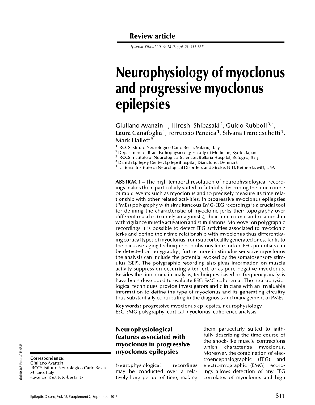 Neurophysiology of Myoclonus and Progressive Myoclonus Epilepsies