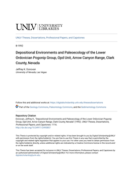 Depositional Environments and Paleoecology of the Lower Ordovician Pogonip Group, Opd Unit, Arrow Canyon Range, Clark County, Nevada