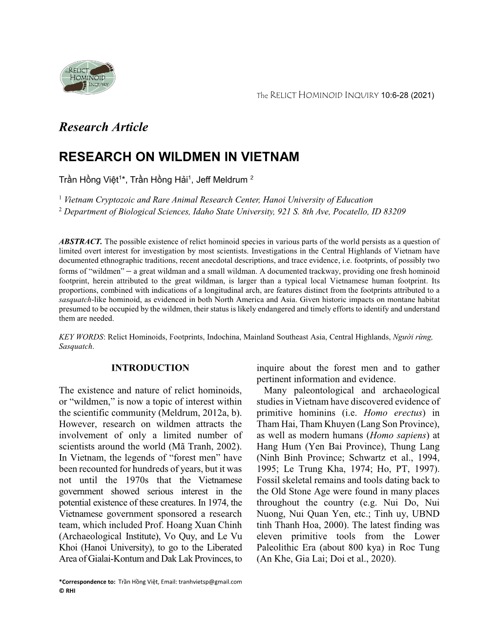 Research Article RESEARCH on WILDMEN in VIETNAM