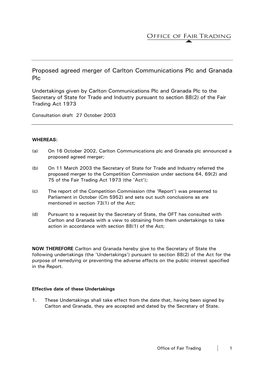 Proposed Agreed Merger of Carlton Communications Plc and Granada Plc