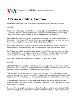 A Princess of Mars, Part Two