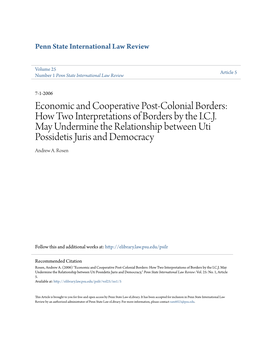 Economic and Cooperative Post-Colonial Borders: How Two Interpretations of Borders by the I.C.J