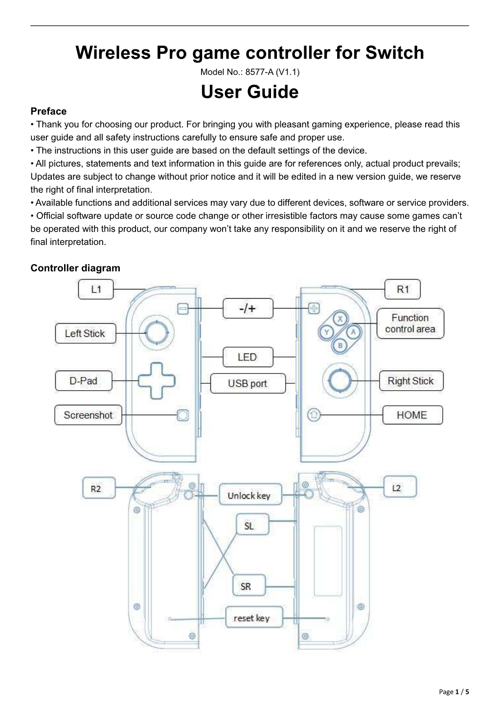 Wireless Pro Game Controller for Switch User Guide