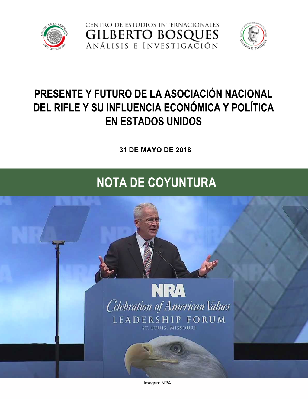 Presente Y Futuro De La Asociación Nacional Del Rifle Y Su Influencia Económica Y Política En Estados Unidos ", México, Senado De La República, 31 De Mayo De 2018