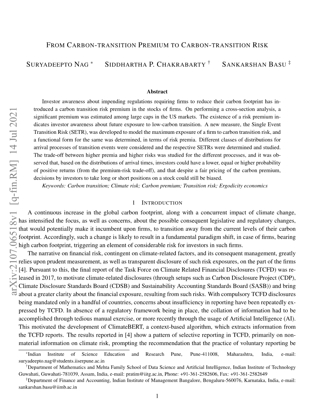 Arxiv:2107.06518V1 [Q-Fin.RM] 14 Jul 2021 About a Greater Clarity About the ﬁnancial Exposure, Resulting from Such Risks