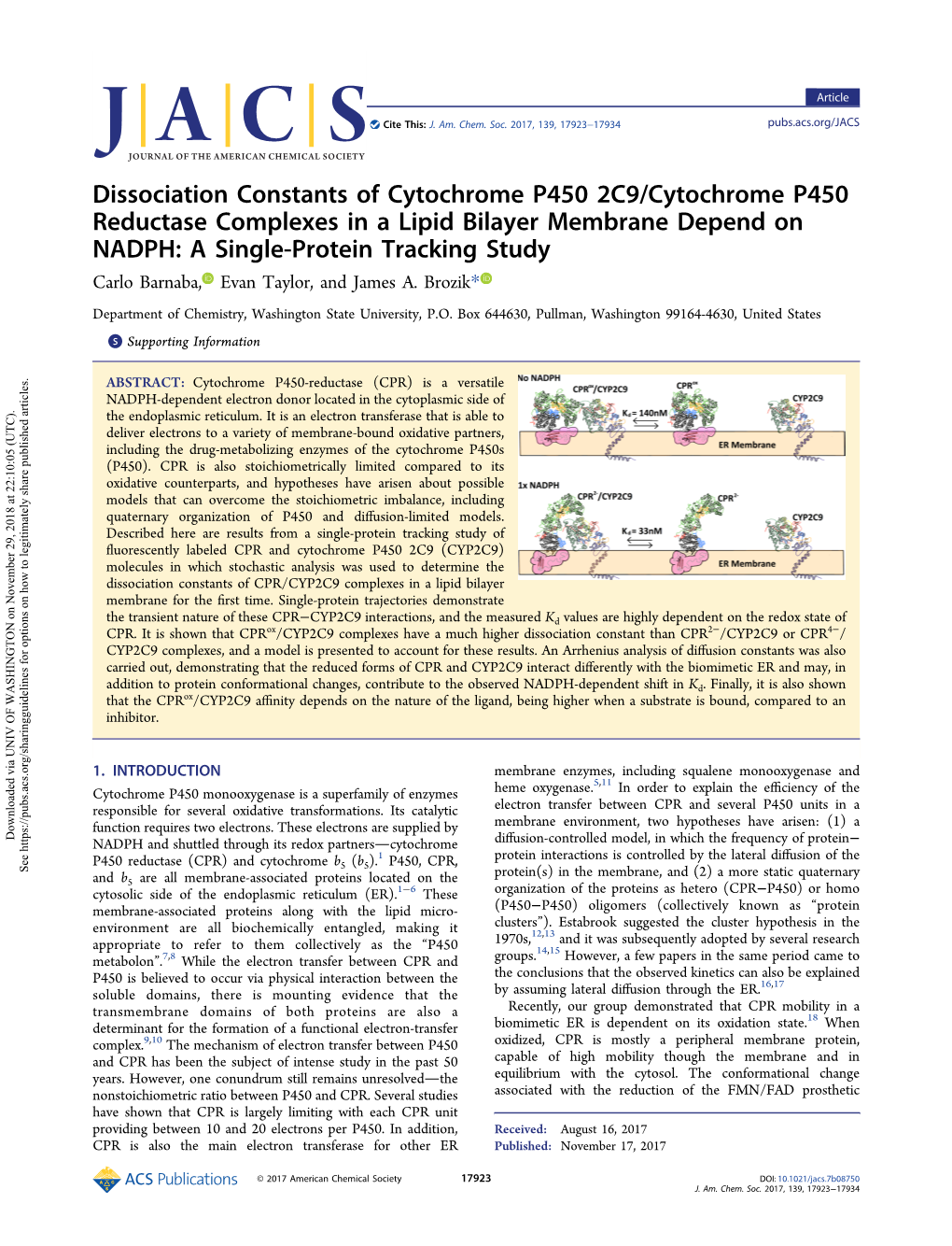 Dissociation Constants of Cytochrome P450 2C9/Cytochrome P450