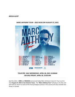 Media Alert Marc Anthony Tour