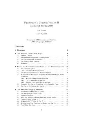 Functions of a Complex Variable II Math 562, Spring 2020