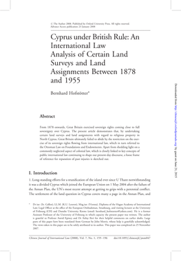 Cyprus Under British Rule: an International Law Analysis of Certain Land Surveys and Land Assignments Between 1878