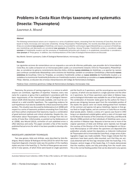 Problems in Costa Rican Thrips Taxonomy and Systematics (Insecta: Thysanoptera) Laurence A