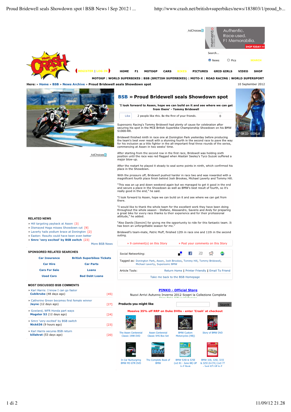 Proud Bridewell Seals Showdown Spot | BSB News | Sep 2012 | Crash.Net