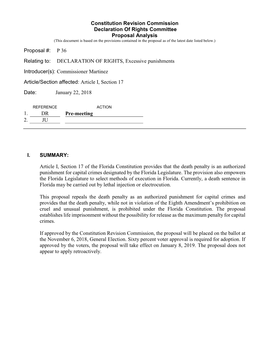 Constitution Revision Commission Declaration of Rights Committee Proposal Analysis Proposal