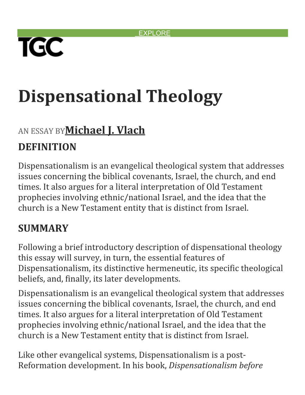 Dispensational Theology