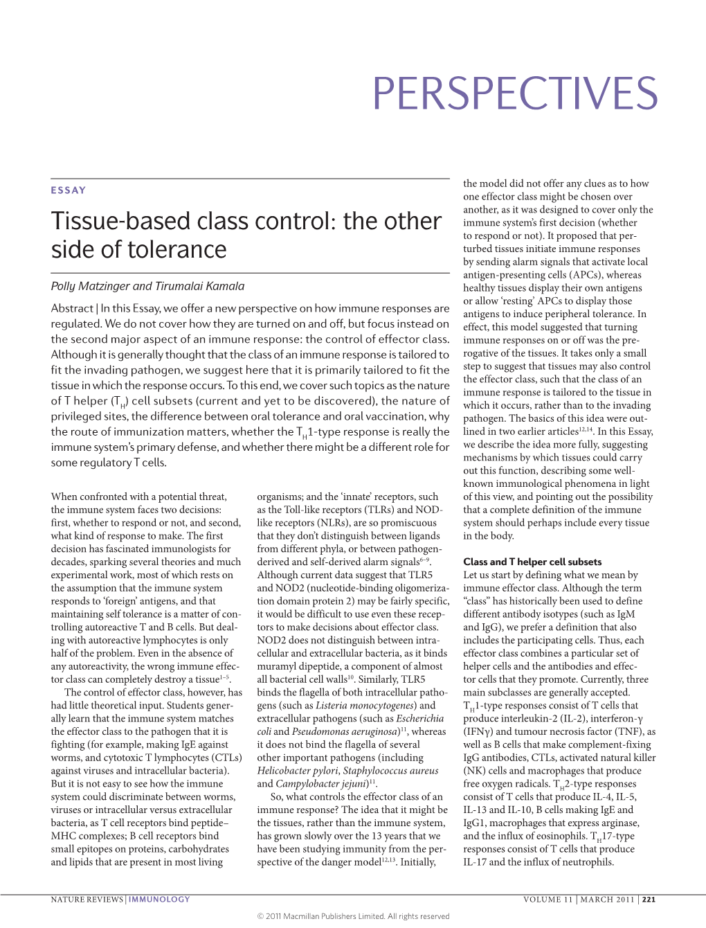 Tissue-Based Class Control: the Other Side of Tolerance