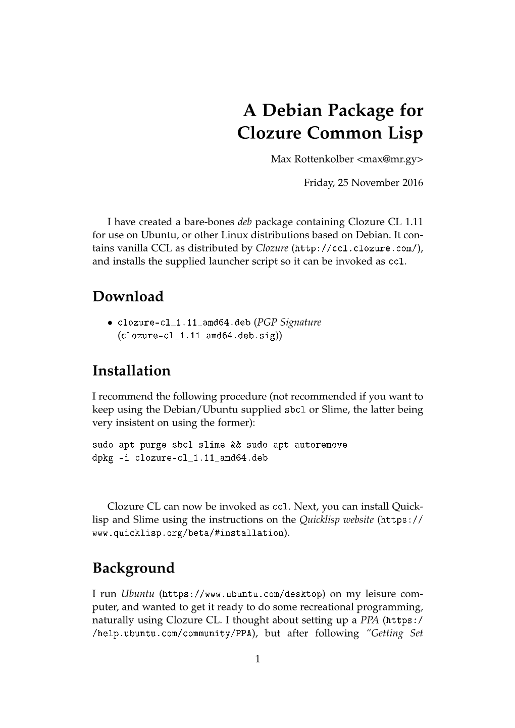 A Debian Package for Clozure Common Lisp