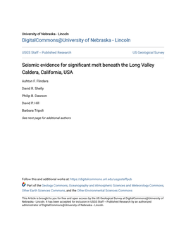 Seismic Evidence for Significant Melt Beneath the Long Valley Caldera, California, USA