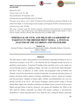 Portrayal of Civil and Military Leadership of Pakistan in the British Print Media: a Textual Analysis of the Guardian and Telegraph
