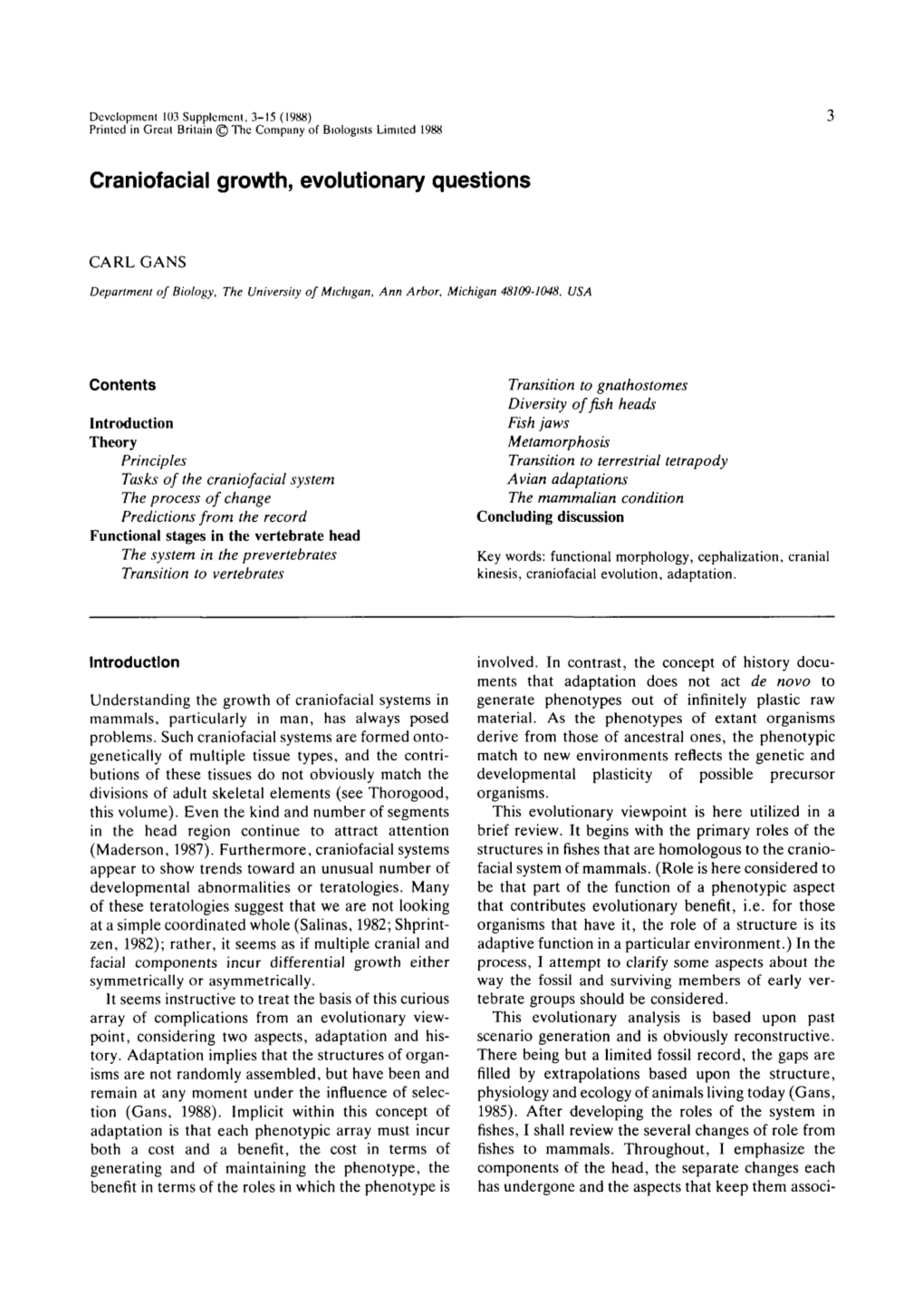 Craniofacial Growth, Evolutionary Questions