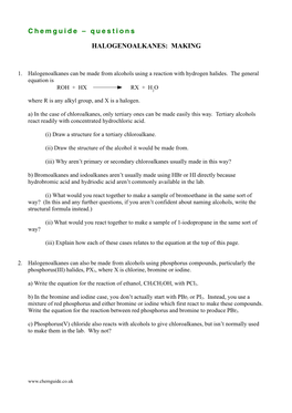 Questions on Making Halogenoalkanes