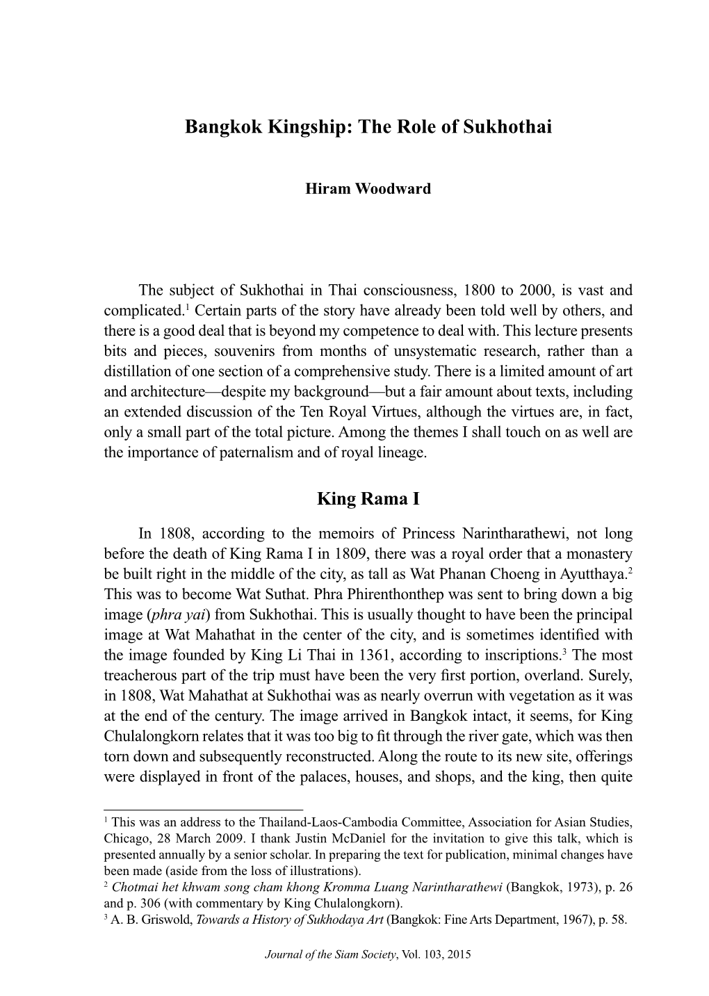 Bangkok Kingship: the Role of Sukhothai