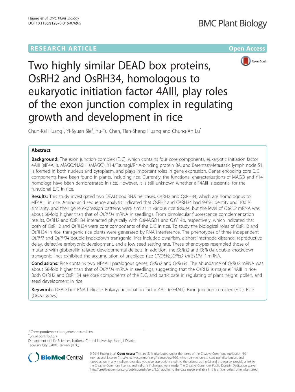 Two Highly Similar DEAD Box Proteins, Osrh2 and Osrh34