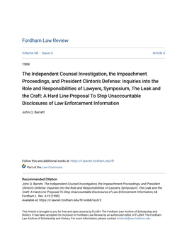 The Independent Counsel Investigation, the Impeachment
