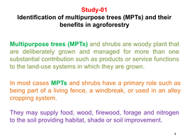 Multipurpose Trees (Mpts) and Their Benefits in Agroforestry