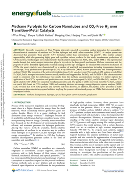 Methane Pyrolysis for Carbon Nanotubes and Cox‑Free H2 Over