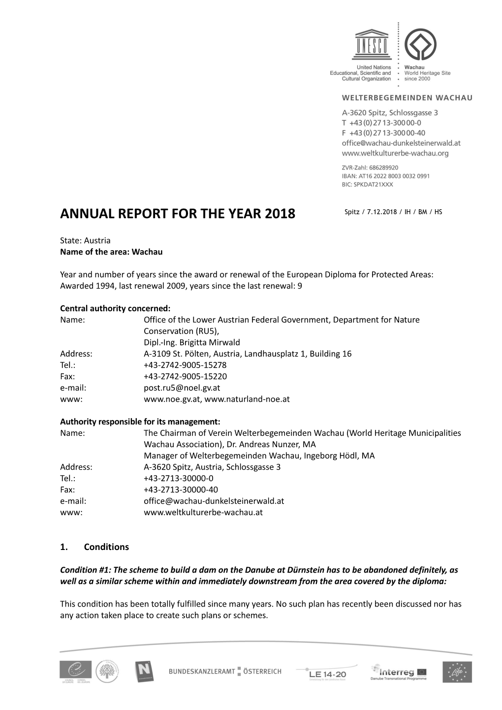 ANNUAL REPORT for the YEAR 2018 Spitz / 7.12.2018 / IH / BM / HS