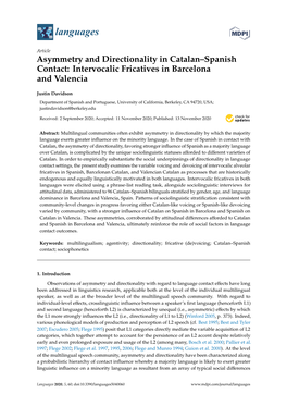 Asymmetry and Directionality in Catalan–Spanish Contact: Intervocalic Fricatives in Barcelona and Valencia