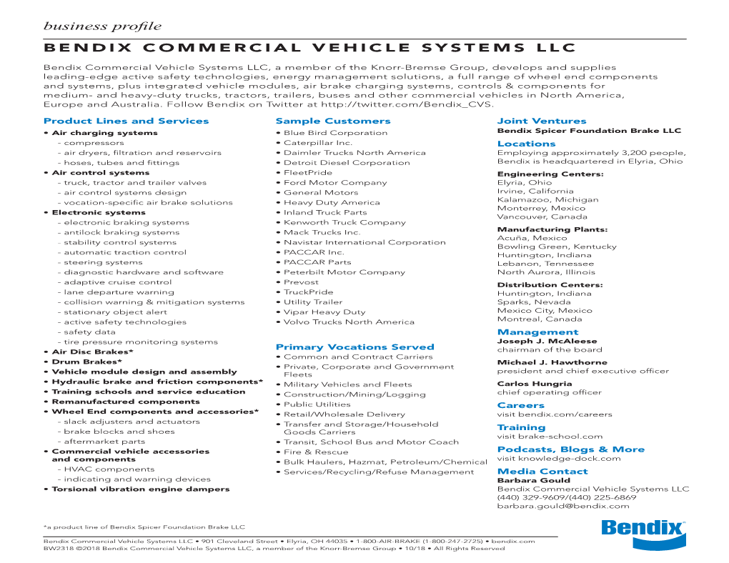 Business Profile BENDIX COMMERCIAL VEHICLE