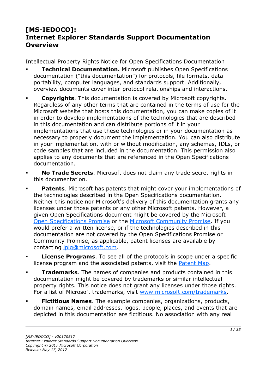 Internet Explorer Standards Support Documentation Overview