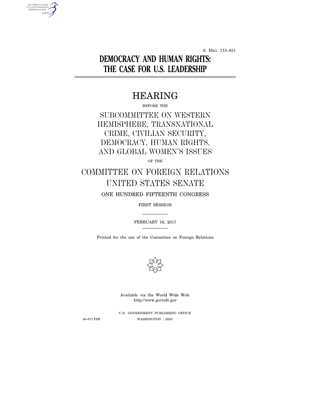 Democracy and Human Rights: the Case for U.S